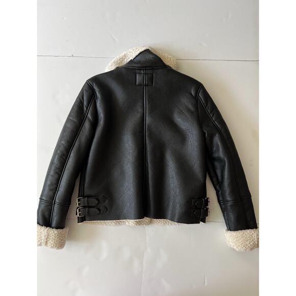 BLANK NYC Moto Jacket Women S Black Faux Leather White Faux Fur Full Zipper - Picture 10 of 12